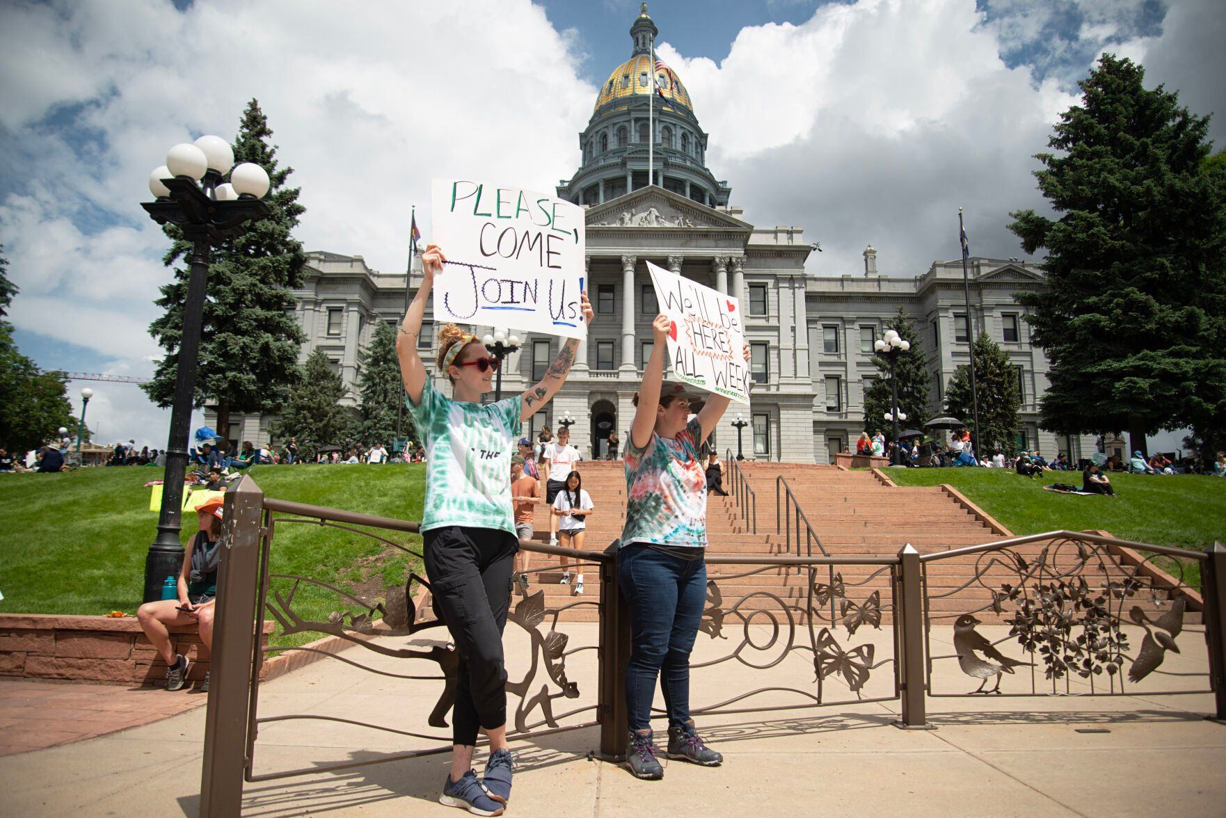 protesters in front of the Colorado state capitol