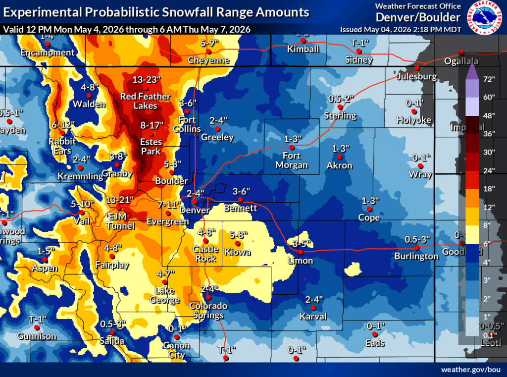 Heavy snow forecast for mountains and Front Range Tuesday - Wednesday.