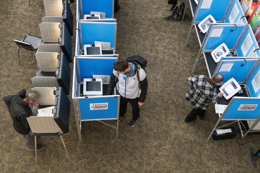 Voters cast ballots inside the Denver Elections Division on Election Day, Nov. 5, 2019, in downtown Denver. (Andy Colwell, special to Colorado Politics)