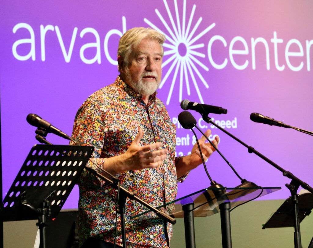 Arvada Center Philip Sneed thanks friends, family and associates who celebrated his impending retirement with a party on May 31, 2026. (John Moore/Denver Gazette)
