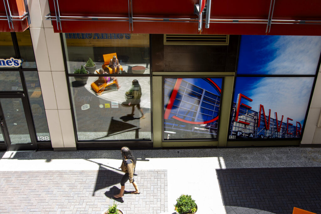 A pedestrian walks around Denver Pavilions in downtown on Friday, June 19, 2026. (Bernadette Berdychowski / The Denver Gazette)