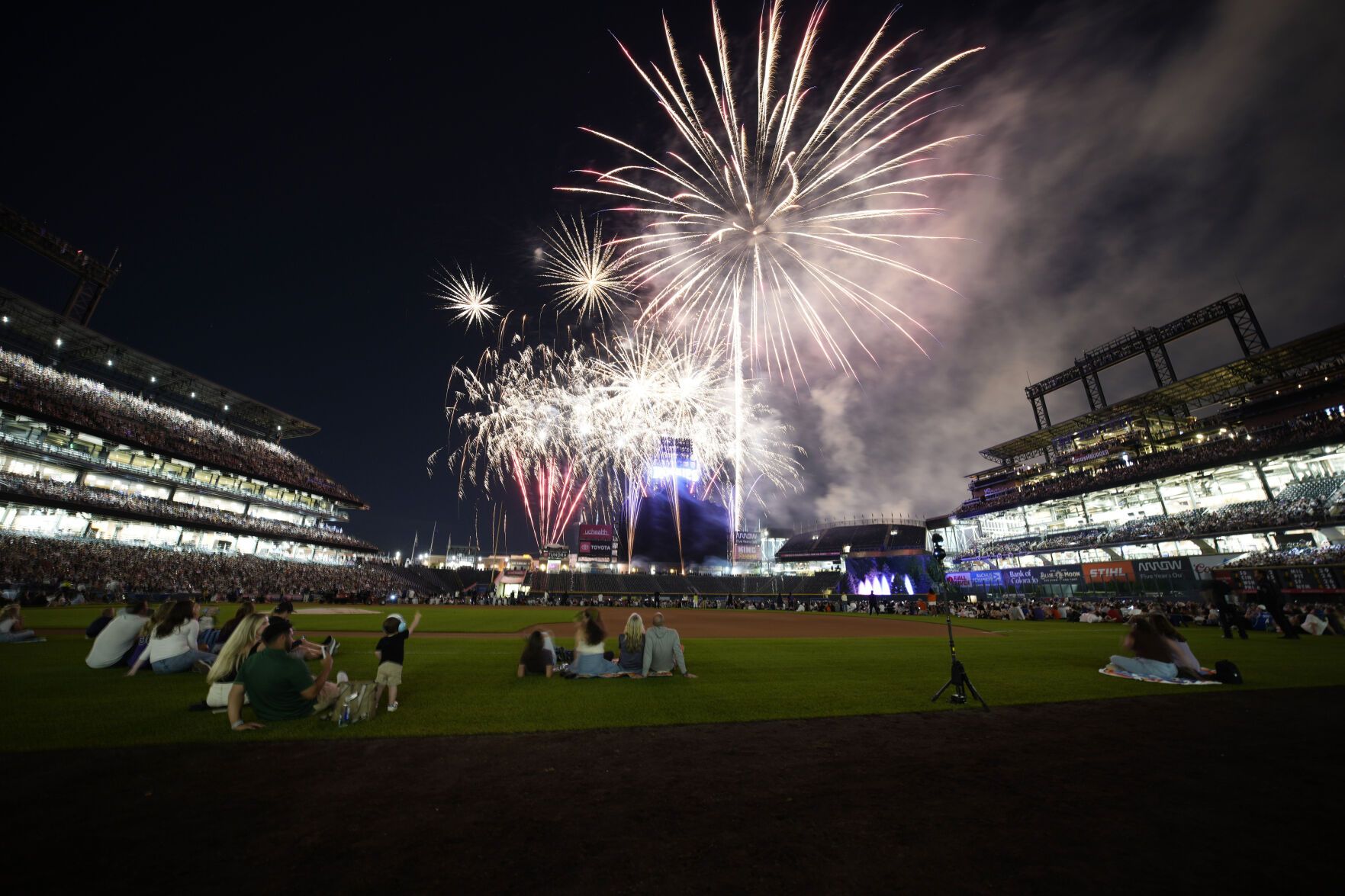 Fireworks light up the sky over Coors Field to mark the upcoming Independence Day holiday after the Tigers defeated the Rockies in Denver.