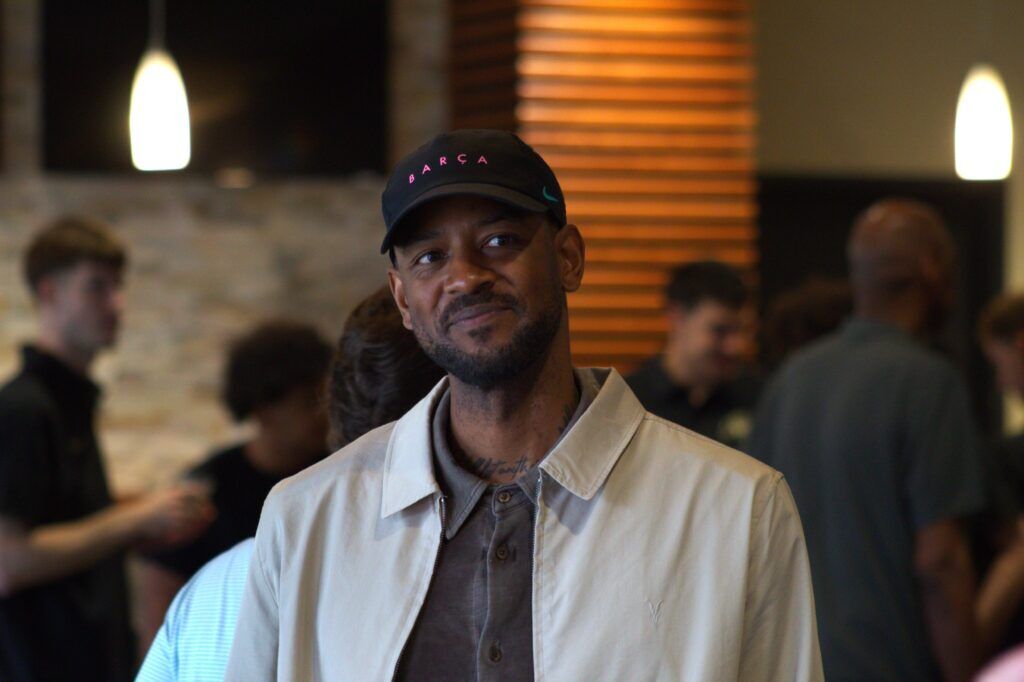 Former Colorado guard Cory Higgins, the program's all-time leading scorer, smiles after a press conference to introduce Derrick white as the Buffaloes' first President of Basketball Strategy on Wednesday, June 24, 2026 in Boulder. (Tyler King, The Denver Gazette)