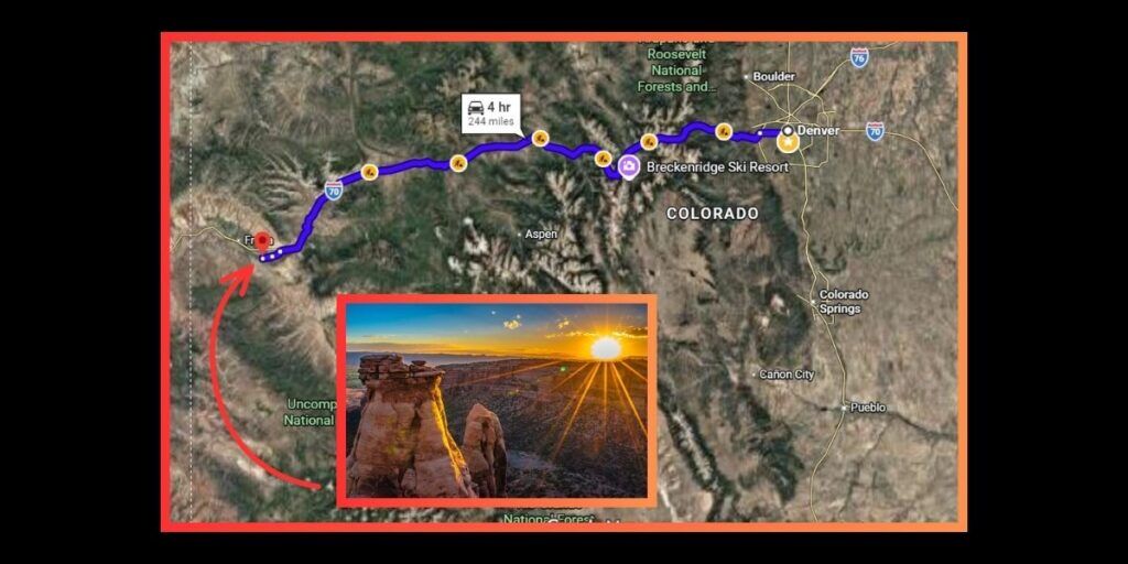 Image of Grand Junction and Google Maps screenshot of route from Denver to Grand Junction.