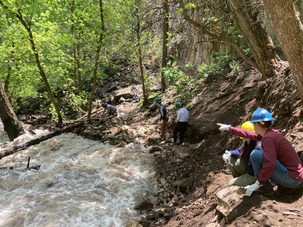 Crews work to repair the Hanging Lake Trail amid high water. Photo courtesy National Forest Foundation