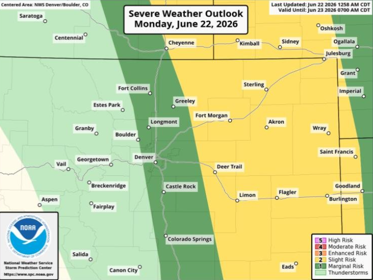 This map shows how northern Colorado could be impacted by these storms. Map: National Weather Service, Boulder.