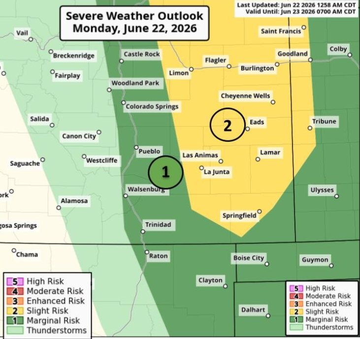 This map shows how southern Colorado could be impacted by these storms. Map: National Weather Service, Pueblo.