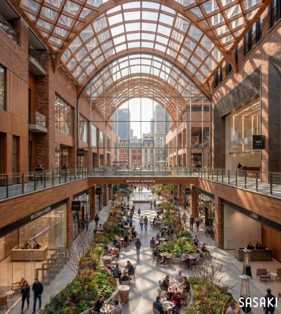 A rendering of a winter garden inside the Denver Pavilions for an independent study by the team behind the Downtown Area Plan. (Courtesy photo, Sasaki)