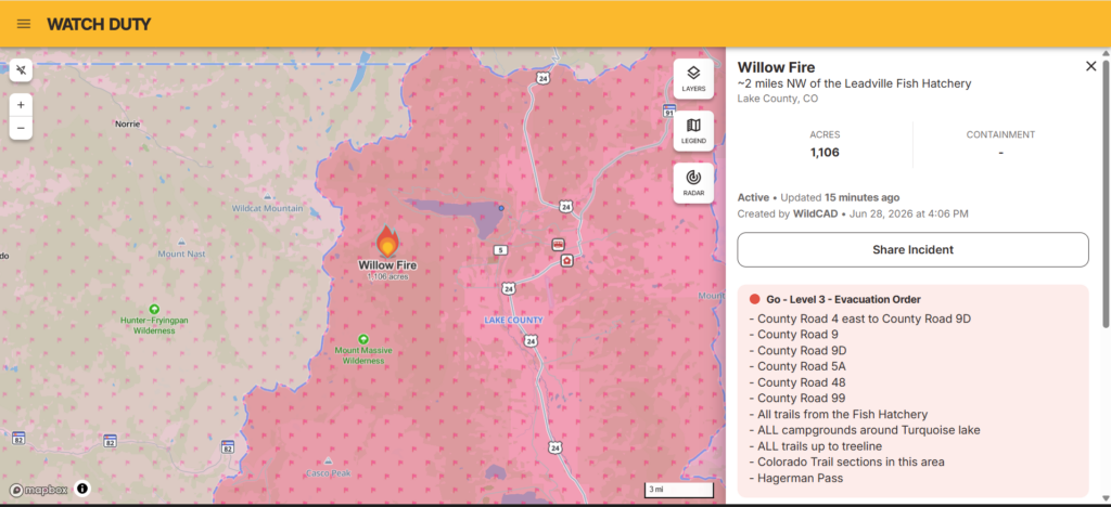 Mandatory evacuations near Leadville as Willow Fire grows to over 1K acres