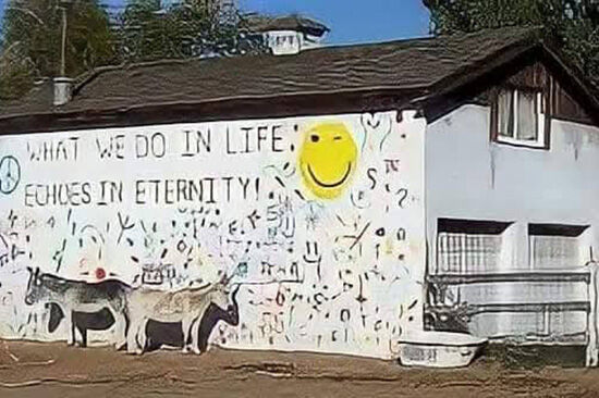 Inspirational words on the barn and donkeys in the corral greeted drivers at Taylor's Acre, Fillmore and Templeton Gap for years starting in the 1970s until 2011. Kass Johns Photo