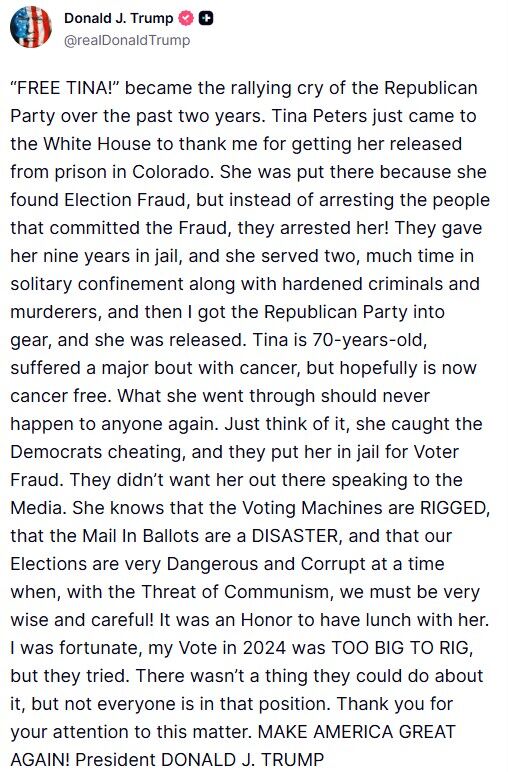 Donald Trump Truth Social post