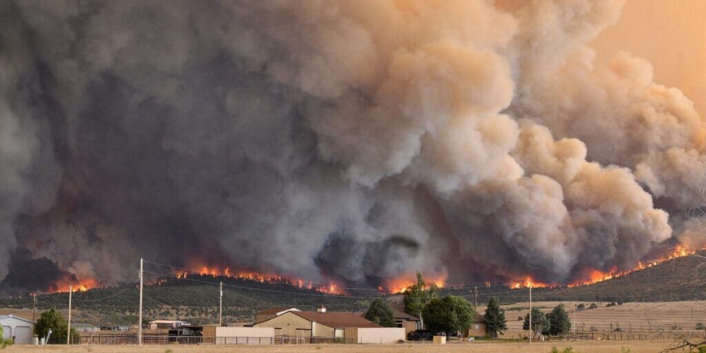 The Aspen Acres fire engulfs a hillside near southeast of Beulah on Monday, June 29, 2026. Photo: The Gazette, Jerilee Bennett.