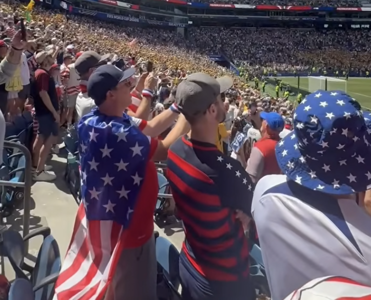 Fans sing 'Country Roads' following the U.S. men's win over Australia. (YouTube)