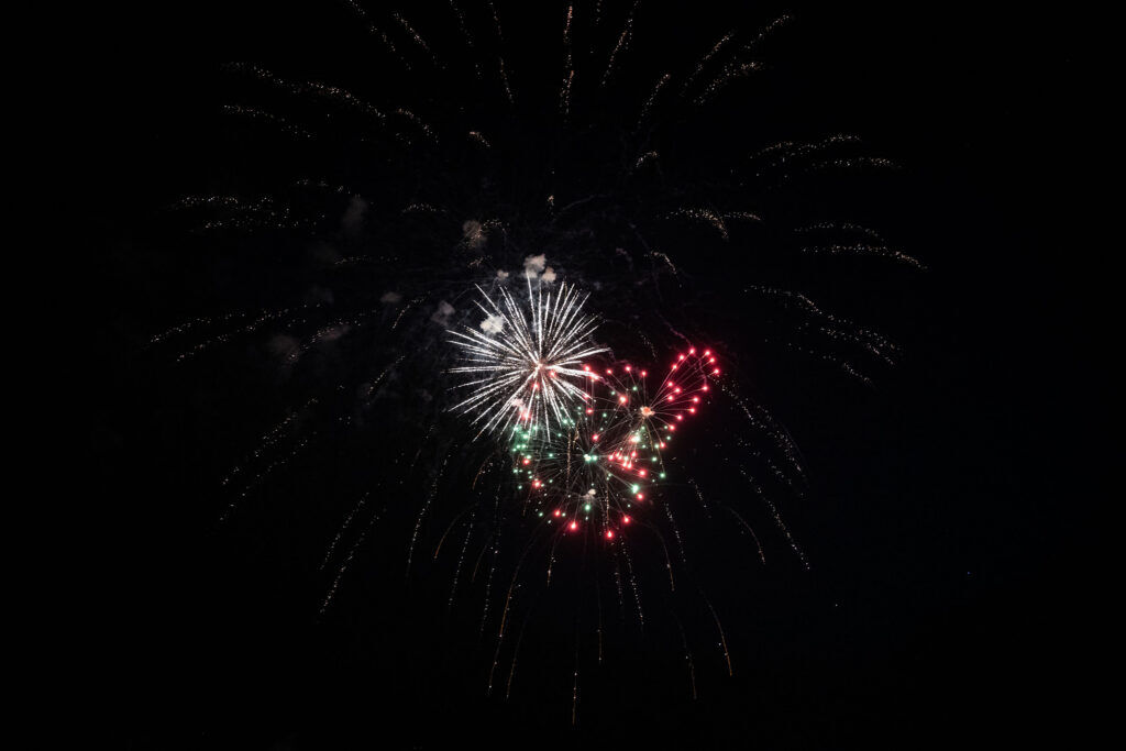 Fireworks explode in the shape of a heart during the fireworks show at Clement Park on Friday, July 3, 2026.