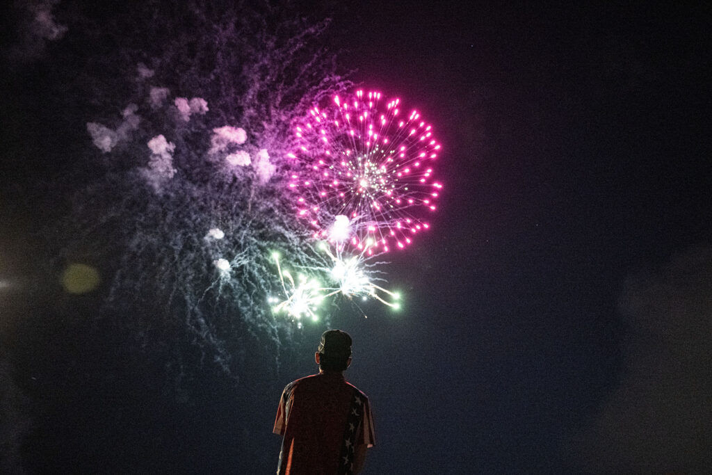 People watch the fireworks show at Clement Park on Friday, July 3, 2026.