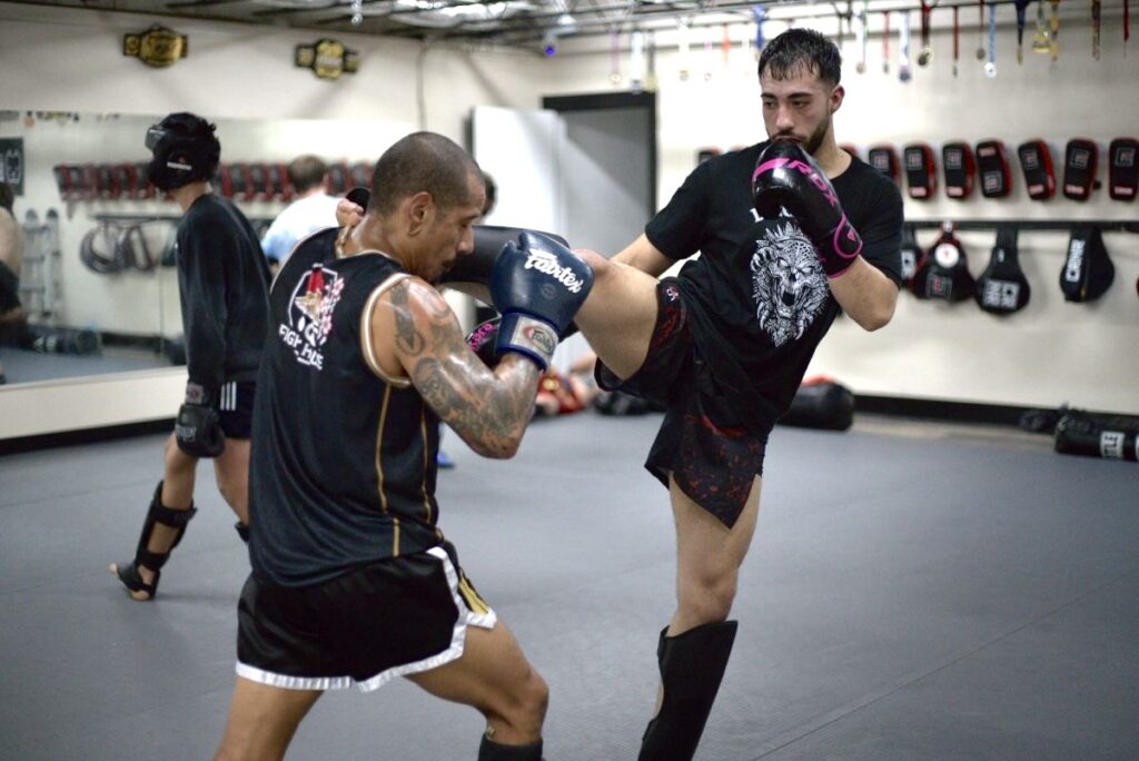 Local real estate agent and general manager of South Academy Boulevard's Crunch Fitness, Diego Rhon, trains at OCC Fight House for his July 10 fighting debut at Westminster’s Rodeo Convention Center. (April Borjon/The Gazette)