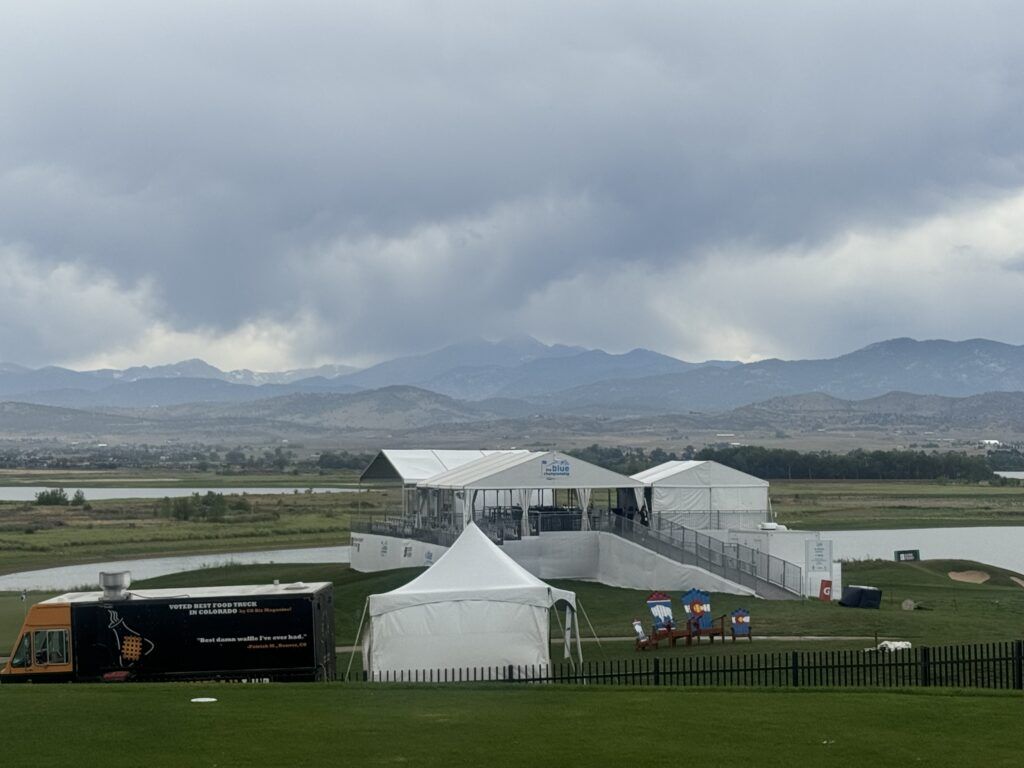 Thunderstorms suspended play during the first round of The Blue Championship on July 9, 2026, at TPC Colorado in Berthoud. (Chris Schmaedeke/The Denver Gazette)