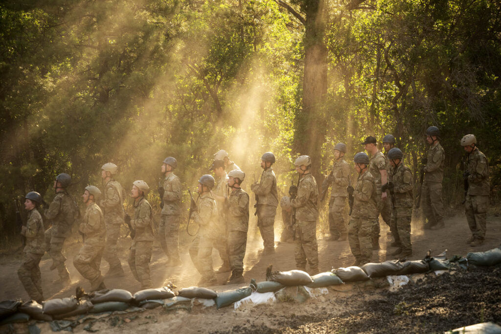 Basic cadets wait for their turn to run the obstacle course during Basic Cadet Training at the U.S. Air Force Academy in Colorado Springs on Thursday, July 16, 2026. (The Gazette, Michael G. Seamans)