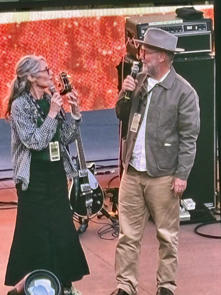'Little Miss Sunshine' directors Valerie Faris, left, and Jonathan Dayton introduced the film at Red Rocks on July 13, 2026. (John Moore, The Denver Gazette)