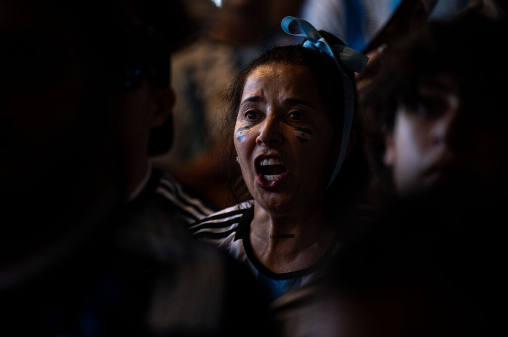 Argentina fans cheer on their team in the second half during a watch party at Maria Empanada on South Broadway for the Argentina vs England World Cup semifinals on Wednesday, July 15, 2026.