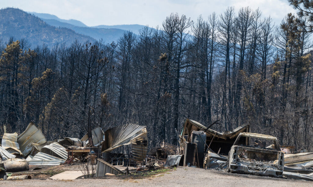 A burned structure along Northcreek Rd. in Beulah after the Aspen Acres Fire on Tuesday, July 14, 2026. (The Gazette/ Jerilee Bennett)
