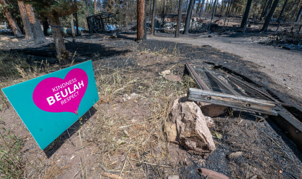 One of the many Beulah signs placed all over the town after the Aspen Acres Fire on Tuesday, July 14, 2026. (The Gazette/ Jerilee Bennett)