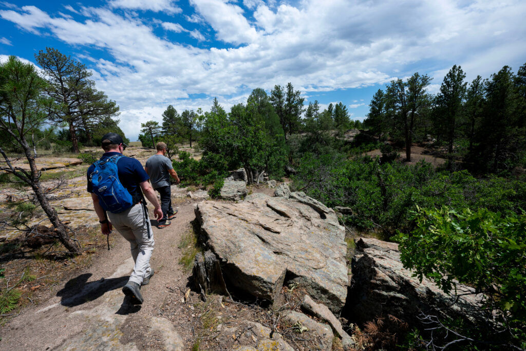 Castle Rock Parks Project Manager Matt Roth and Assistant Parks Director Jeff Smullen hike at Lost Canyon Ranch Open Space, which recently opened to hikers. (The Gazette, Christian Murdock)