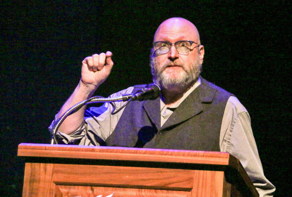 Springs Ensemble Theatre veteran Steve Emily accepts his second Henry Award in three years on July 20, 2026, at the Arvada Center. (John Moore, The Denver Gazette)