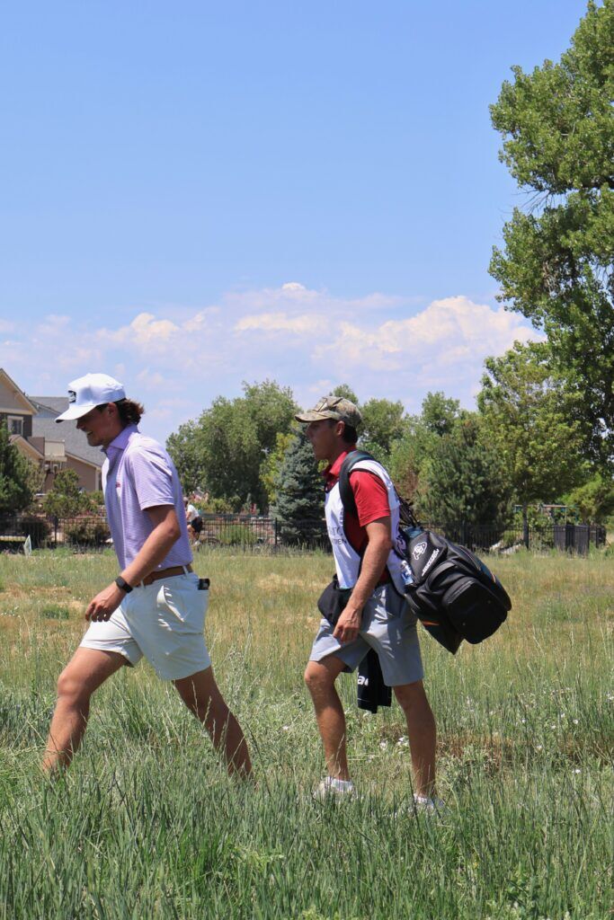 Hunter Swanson, left, walks during the third round of the Colorado Open on July 24, 2026 at Green Valley Ranch Golf Club. Sierra Mihavetz, Colorado Open)