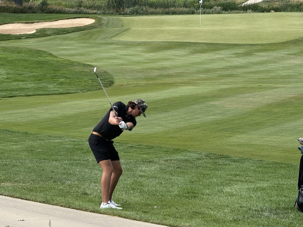 Hunter Swanson hits his second shot on the sixth hole during the final round of the Inspirato Colorado Open on Sunday, July 26, 2026, at Green Valley Ranch Golf Club. (Chris Schmaedeke, The Denver Gazette)