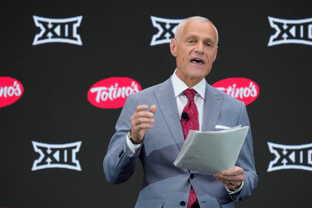 Big 12 Commissioner Brett Yormark speaks during the Big 12 NCAA college football media days in Las Vegas, July 9, 2024. (AP Photo/Lucas Peltier, File)