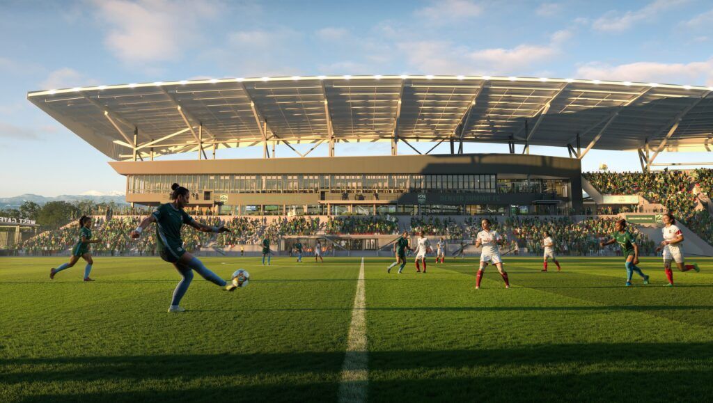 New artist rendering of the Denver Summit's Santa Fe Yards stadium