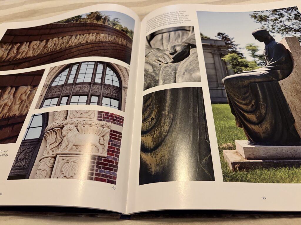 The inside pages of Elizabeth Schlosser’s new book “Denver: The City and It’s Art 1870-1970, 100 Public Masterpieces”