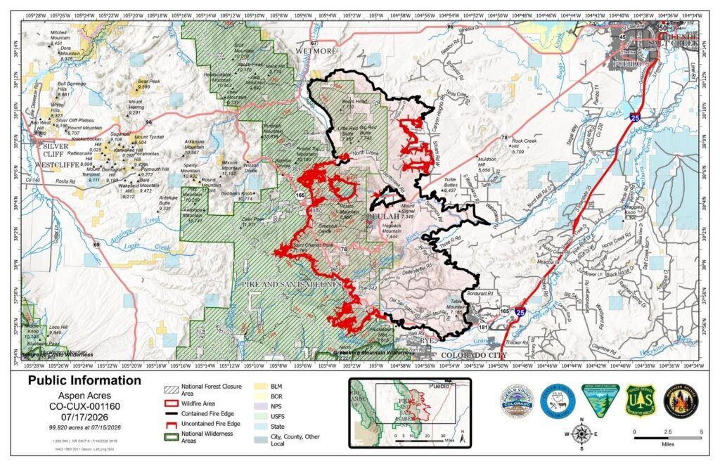 A map of the Aspen acres fire