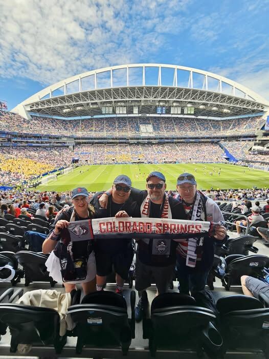 The Gonzaleses and Sunderland at the World Cup Match at Lumen Field in Seattle (Photo courtesy of Mark Gonzales)
