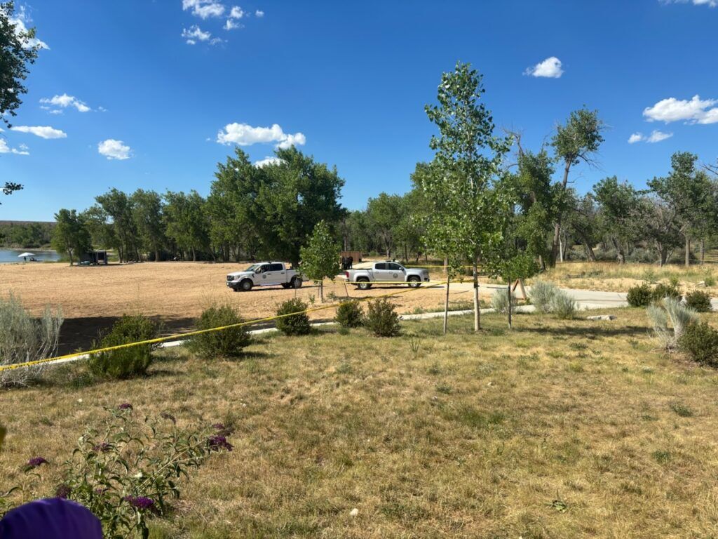 A heavy police presence at the Cherry Creek State Park Swim Beach after multiple shots were fired on July 13, 2026. (Courtesy of Arapahoe County Sheriffs Office)