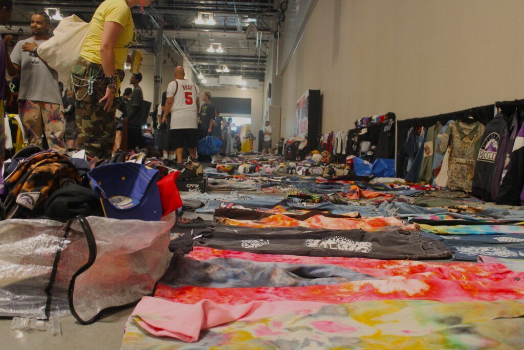 Clothing is laid out on the floor for attendees to peruse at Thrift Con in Denver on Sunday, July 12, 2026.
(The Denver Gazette/Matt Kyle)