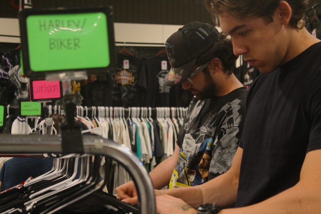 Two men pick through clothing at Thrift Con in Denver on Sunday, July 12, 2026.
(The Denver Gazette/Matt Kyle)