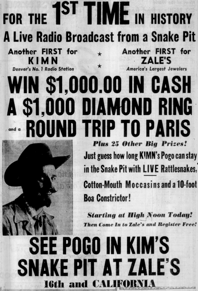 This Pogo Poge ad ran in the Aug. 26th, 1959, edition of the Fort Collins Coloradoan.