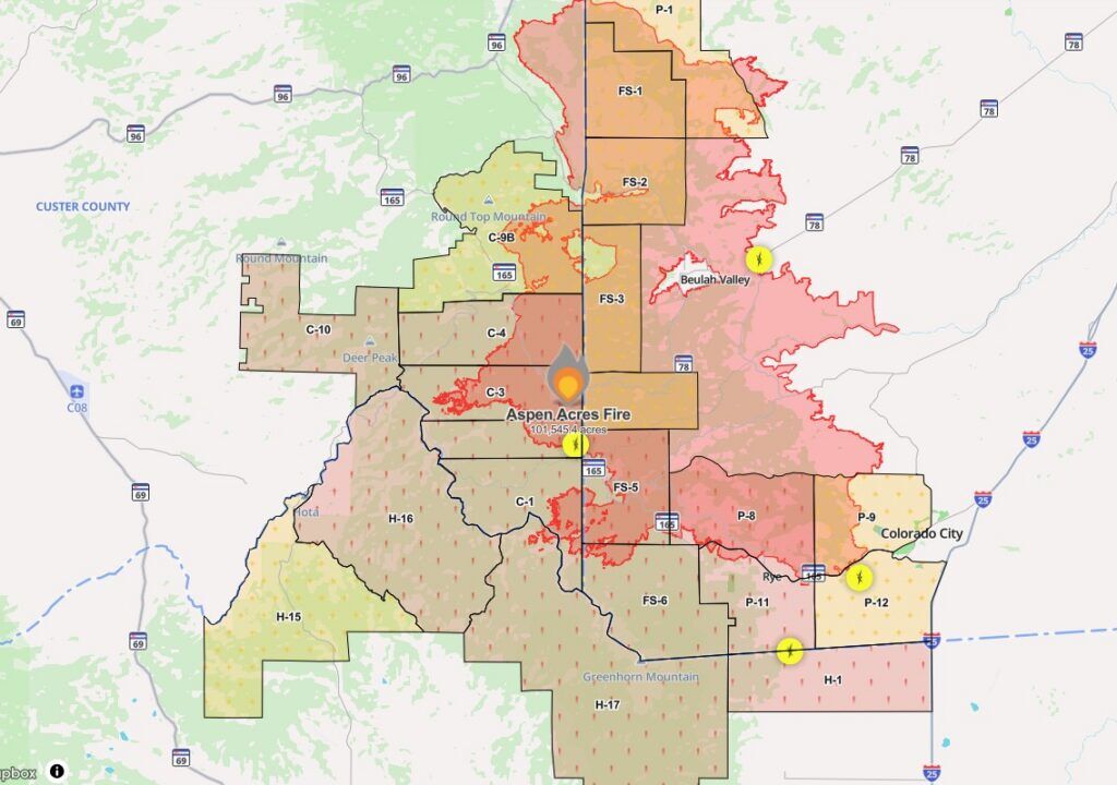 Aspen Acres fire zones Tuesday