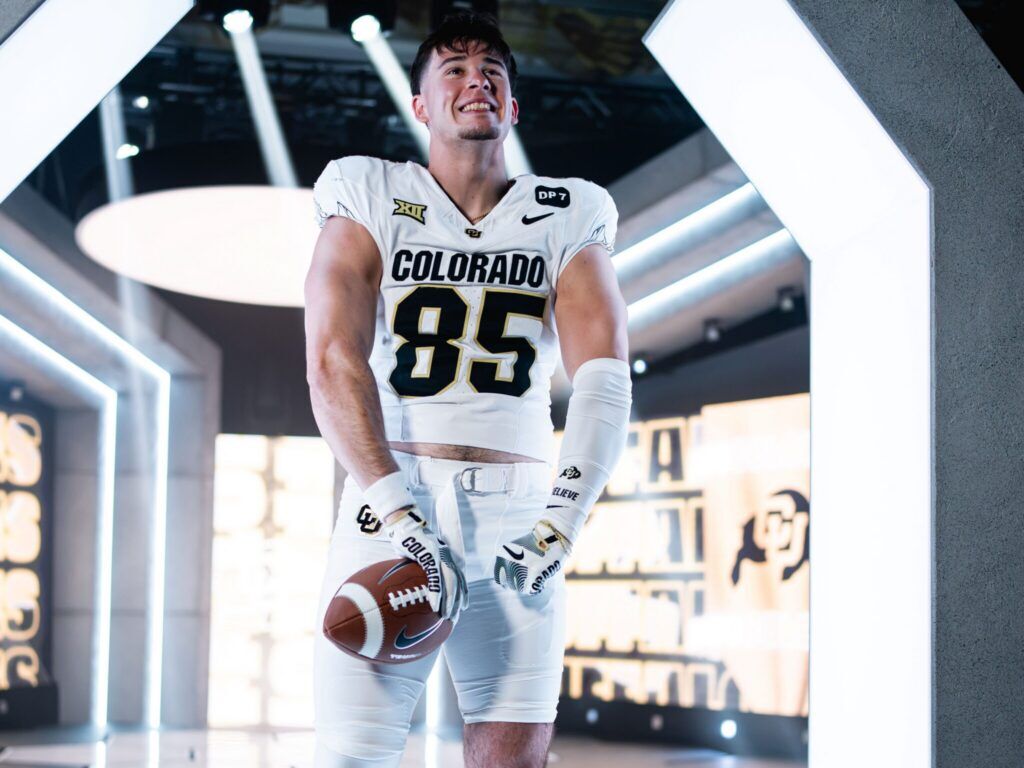 Colorado senior tight end Zach Atkins poses during a photoshoot on July 7, 2026 at Big 12 football media days in Frisco, Texas. (Courtesy CU Athletics)
