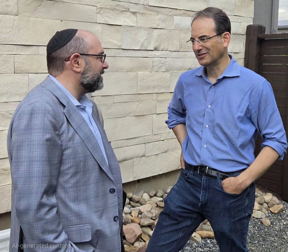 Surprise CD-1 candidate Shimon Blau conversed with Democratic Gubernatorial candidate Phil Weiser at a campaign event Thursday. (Photo courtesy of Shimon Blau campaign)