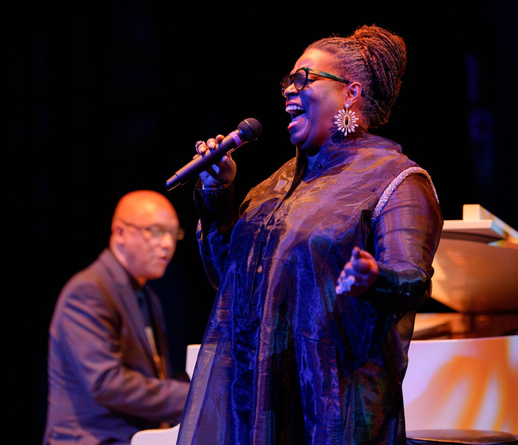 Dianne Reeves sings “Afro Blue,” accompanied by Billy Childs. The Cleo Parker Robinson Center for the Healing Arts Grand Opening 2026, in Denver, Colorado, on Thursday, Jan. 15, 2026.
(Steve Peterson, Special to The Denver Gazette)